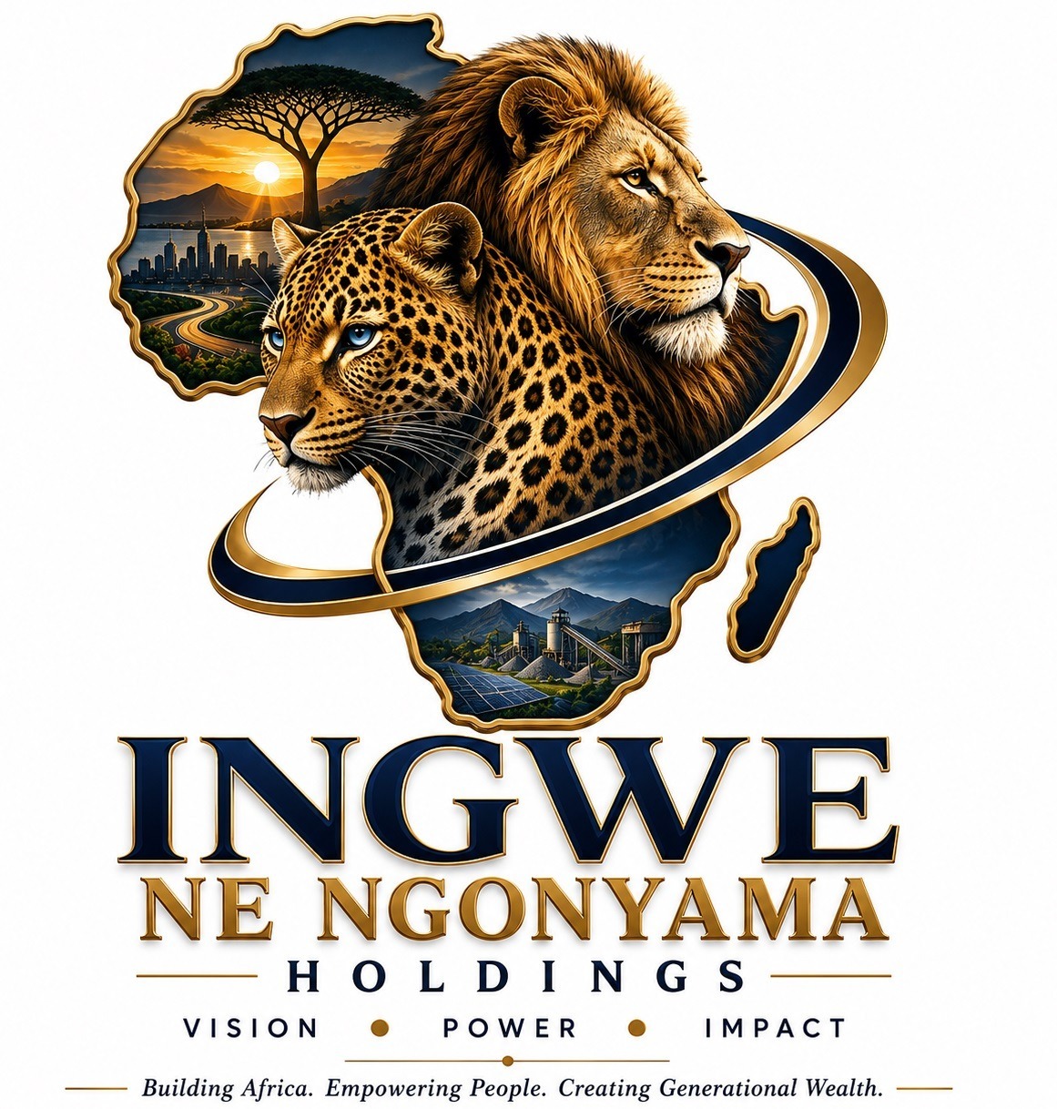 Ingwe Ne Ngonyama Holdings emblem featuring Africa, a lion and a leopard